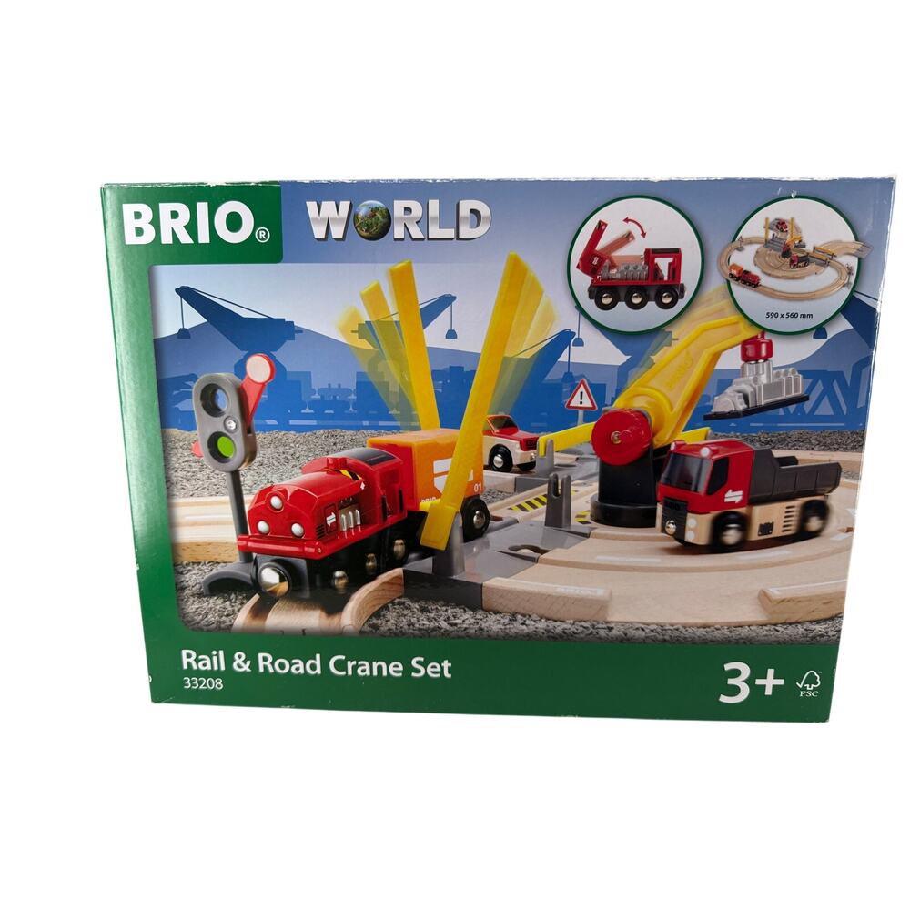 BRIO Rail & Road Crane Set Wooden Tracks and Vehicles 3yr+